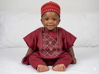 Red Asooke Agbada for baby boy