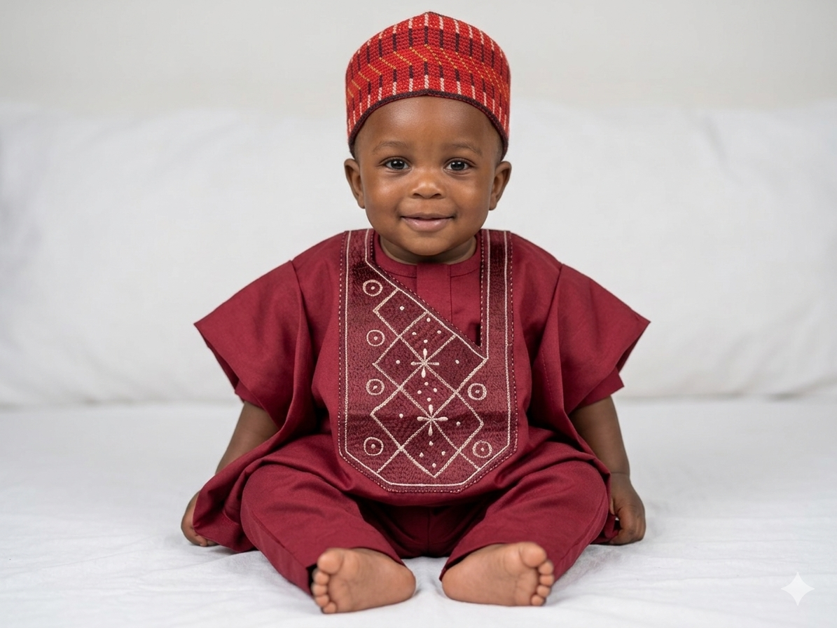 Red Asooke Agbada for baby boy