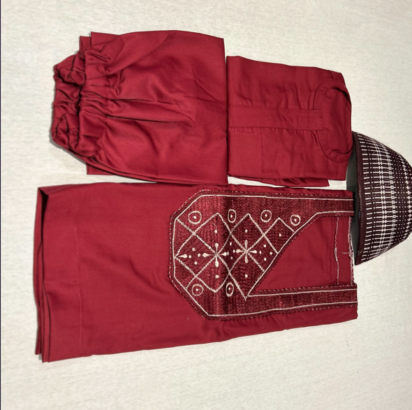 Red Asooke Agbada for baby boy